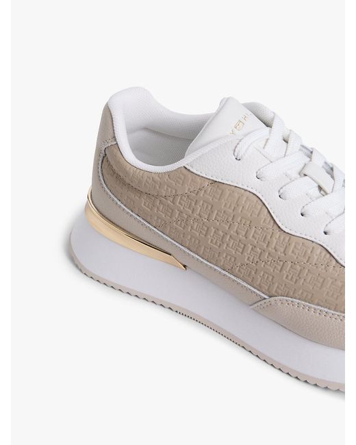Tommy Hilfiger White Th Monogram Leather Mixed Texture Trainers