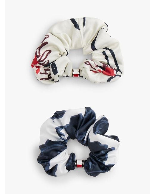 Tommy Hilfiger White 2-pack Hilfiger Flag Floral Satin Scrunchies