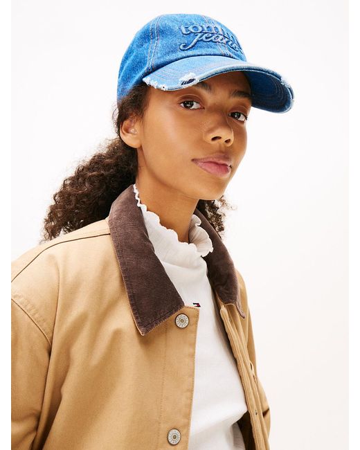 Tommy Hilfiger Blue Distressed Denim Baseball Cap