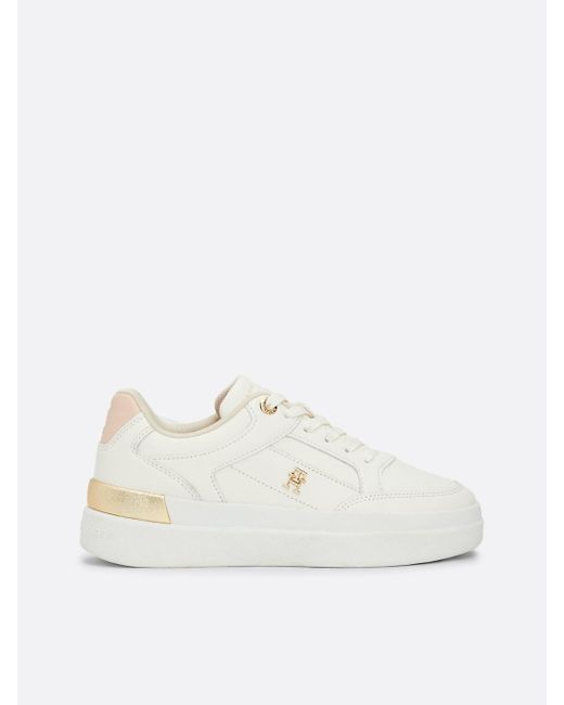 Tommy Hilfiger White Th Monogram Metallic Leather Court Trainers