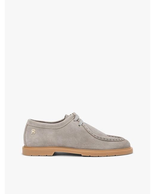 Tommy Hilfiger White Th Monogram Suede Moc Toe Loafers