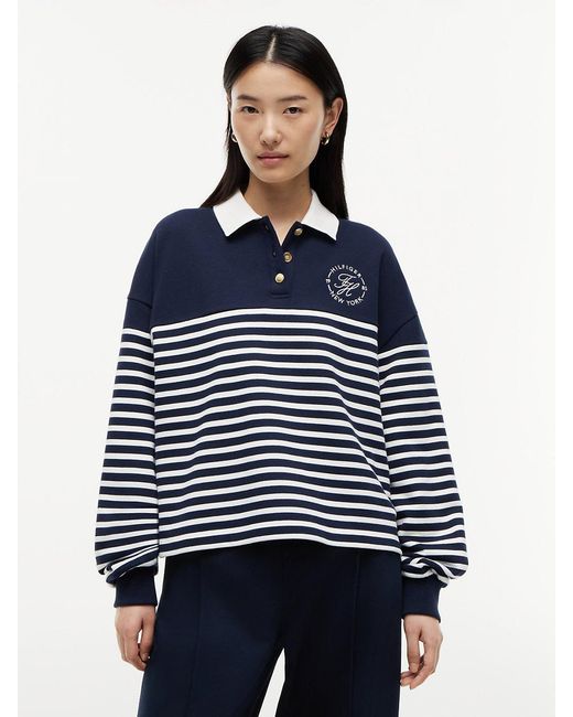 Tommy Hilfiger Blue Gold-tone Button Relaxed Polo Sweatshirt