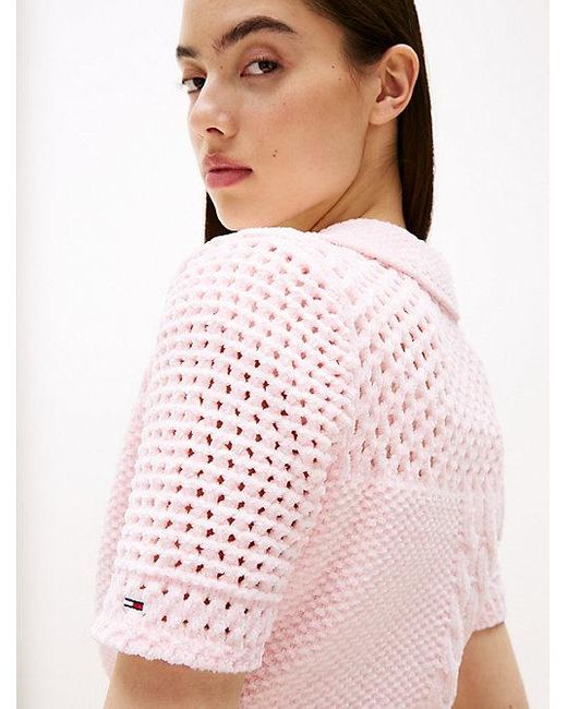 Cárdigan De Manga Corta Con Cuello De Polo Tommy Hilfiger de color White