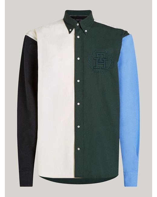 Tommy Hilfiger Blue Colour-blocked Archive Crest Logo Regular Shirt for men