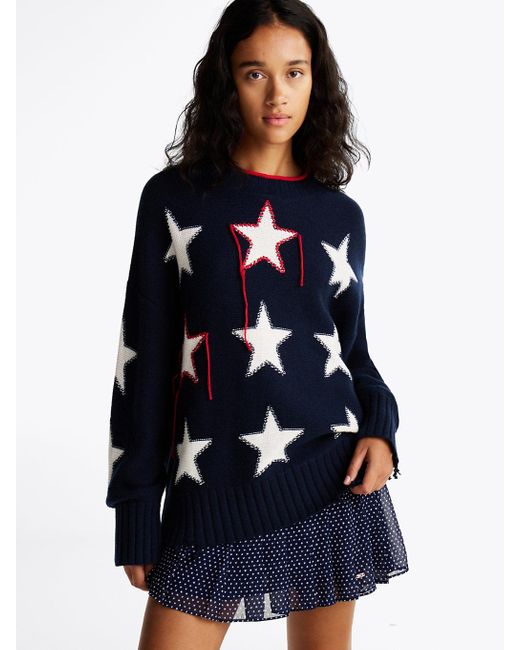 Tommy Hilfiger Blue Star Knit Distressed Wool Jumper