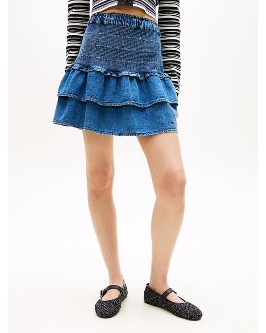 Tommy Hilfiger Blue Chambray Slim Tiered Mini Skirt