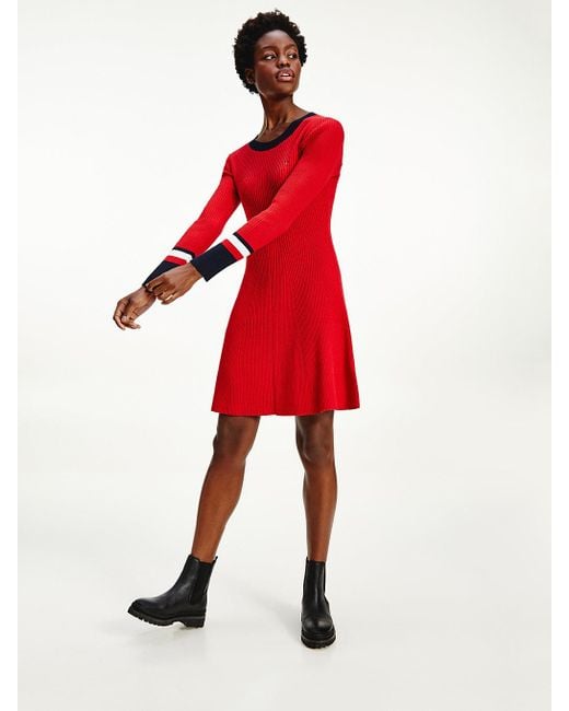 Tommy Hilfiger TH Warm Fit-and-Flare-Kleid in Rot | Lyst DE