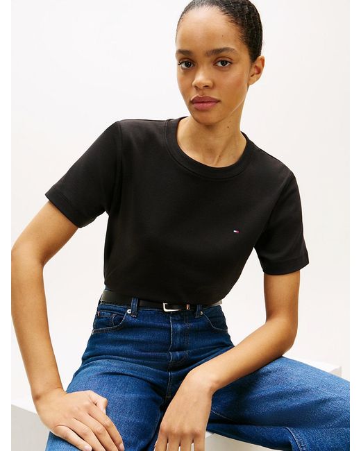 Tommy Hilfiger Black Interlock Knit Boxy Crew Neck T-Shirt