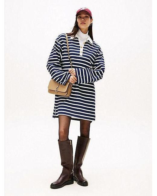 Tommy Hilfiger Blue Relaxed Fit Mini-Rugby-Kleid Mit Knöpfen