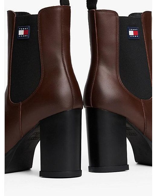 Tommy Hilfiger Leren Chelsea Boot Met Profielzool En Blokhak in het Brown