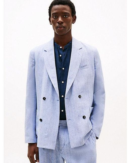 Tommy Hilfiger Smart-Casual Relaxed Fit Blazer Van Linnenmix in het Blue voor heren