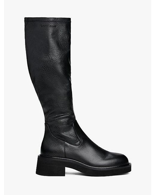 Tommy Hilfiger Leren Overknee Laars Met Rits in het Black