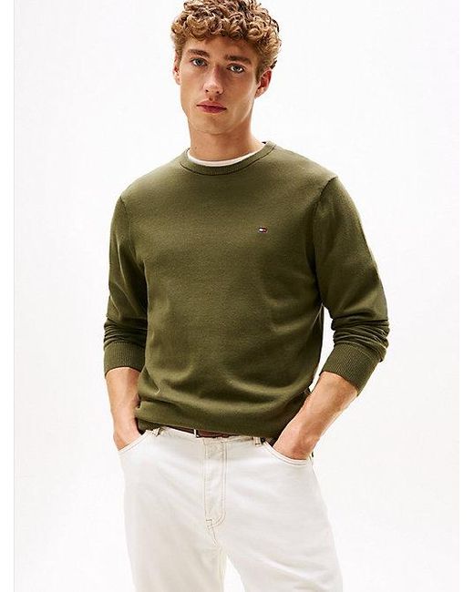 Tommy Hilfiger Trui Met Ronde Hals En Geborduurde Vlag in het Green voor heren