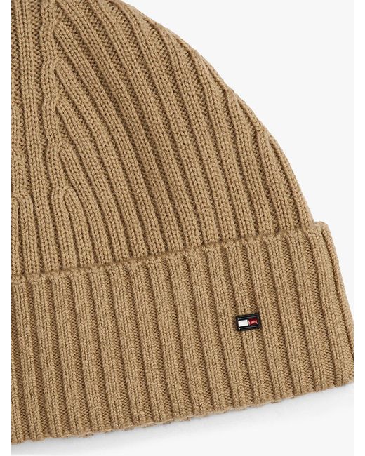 Tommy Hilfiger Natural Hilfiger Flag Pure Wool Beanie for men