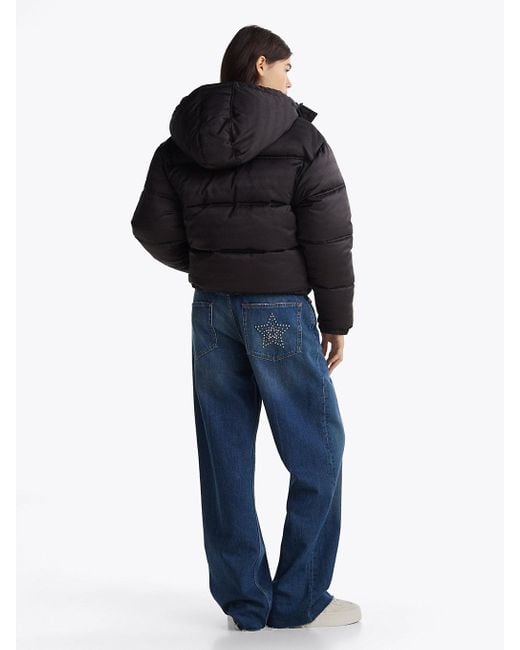 Tommy Hilfiger Black Logo Print Hooded Puffer Jacket