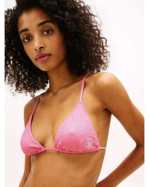 Tommy Hilfiger Red Crinkle Texture Triangle Bikini Top