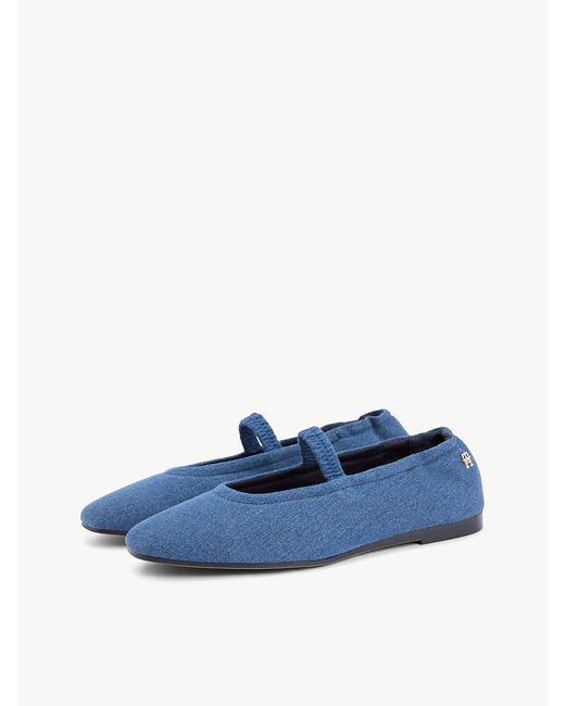 Tommy Hilfiger Blue Canvas Elasticated Strap Ballerinas