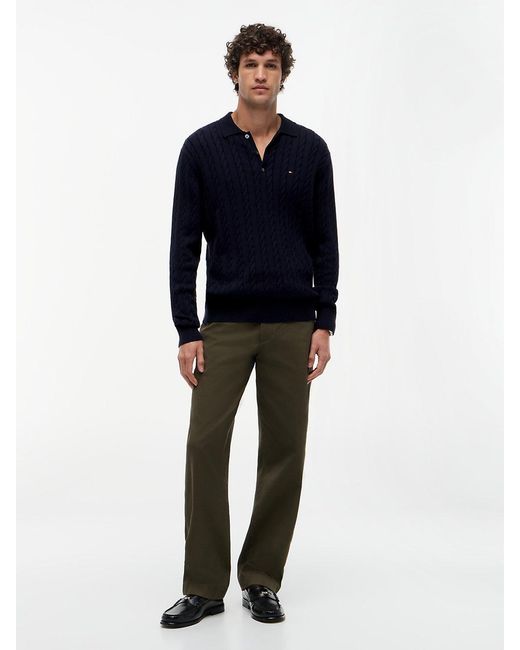 Tommy Hilfiger Blue Cable Knit Polo Jumper for men