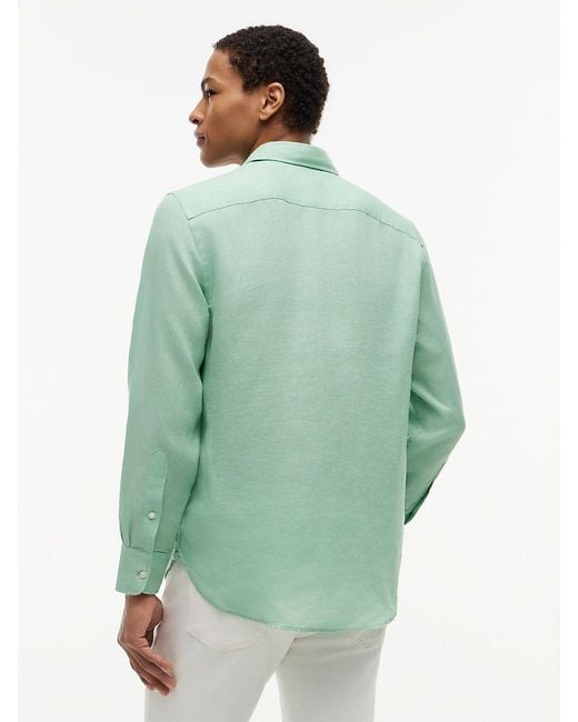 Tommy Hilfiger Green Regular Fit Washed Pure Linen Shirt for men