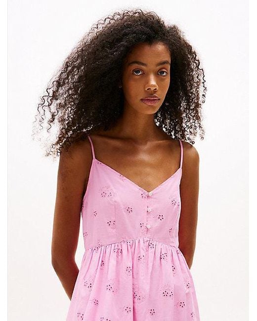 Tommy Hilfiger Relaxed Fit Mini-Jurk Met Broderie Anglaise in het Pink