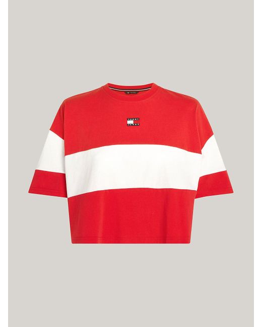 T-shirt court colour-block à badge Tommy Hilfiger en coloris Red