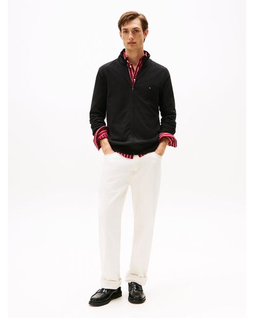 Pullover A Lupetto Con Zip Integrale E Logo di Tommy Hilfiger in Black da Uomo