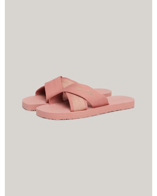 Tommy Hilfiger Pink Cross Strap Logo Beach Sandals
