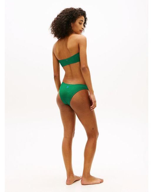 Tommy Hilfiger Green Crinkle Texture High-Cut Cheeky Bikini Bottoms