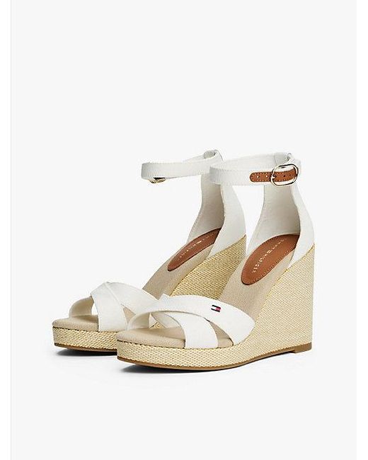 Tommy Hilfiger Canvas Espadrille Met Hoge Sleehak in het Natural