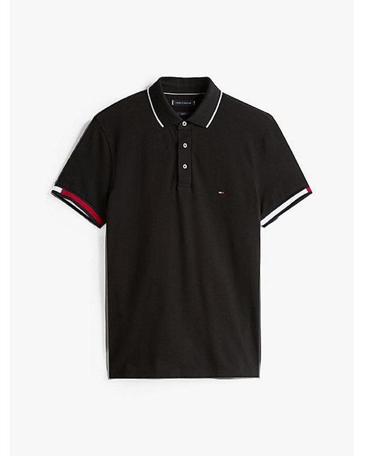 Polo De Corte Slim Con Ribetes Distintivos Tommy Hilfiger de hombre de color Black