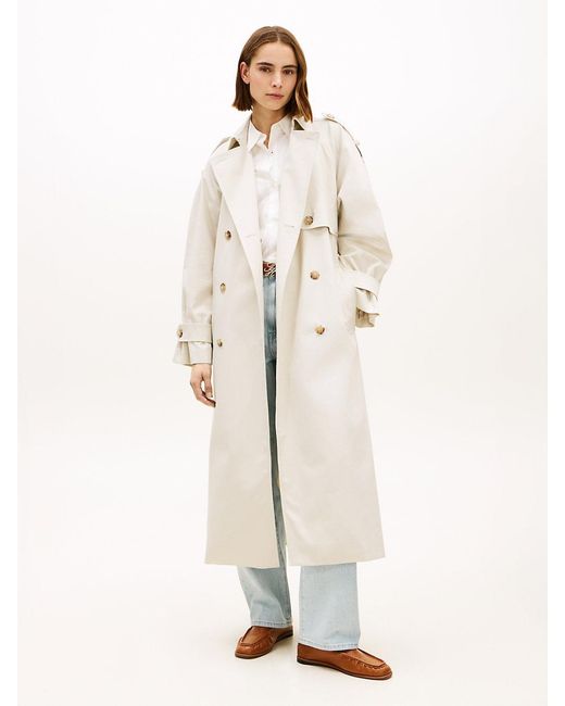 Tommy Hilfiger White Water Repellent Twill Oversized Trench Coat