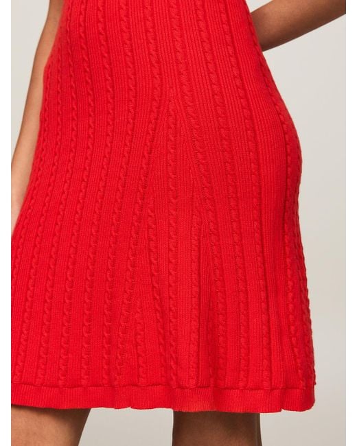 Tommy Hilfiger Red Cable Knit Knee Length Polo Sweater Dress