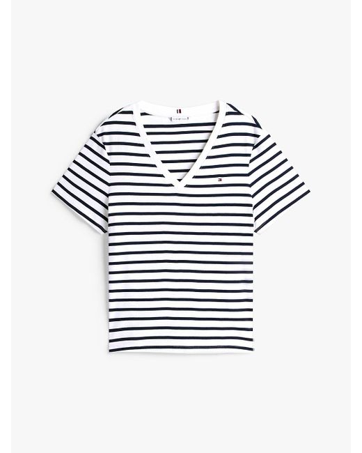T-Shirt Ajusté Curve À Col En V Tommy Hilfiger en coloris White
