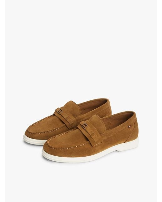 Tommy Hilfiger White Flag Plaque Suede Loafers for men