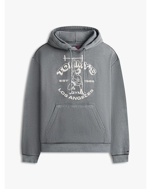 Tommy Hilfiger Gray Gym Logo Embroidery Washed Relaxed Hoody for men