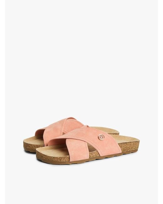 Tommy Hilfiger Pink Suede Strap Cork Sandals