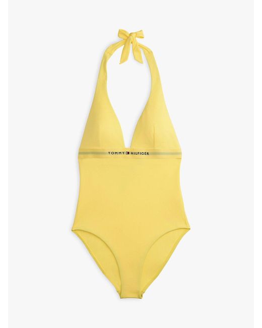 Tommy Hilfiger Yellow Original Logo Halterneck Swimsuit