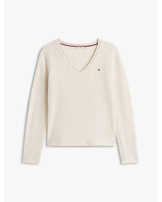 Tommy Hilfiger Trui Van Zachte Wol Met V-Hals in het White