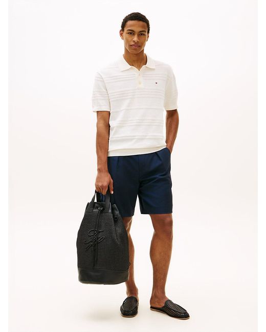 Tommy Hilfiger Black Raffia Drawstring Sling Bucket Beach Bag for men