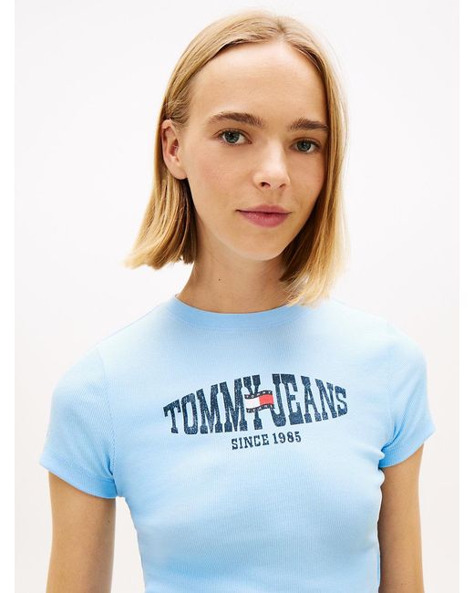 Tommy Hilfiger Blue Wavy Flag Ribbed Slim T-Shirt