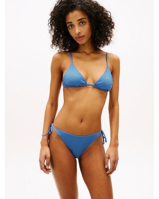 Tommy Hilfiger Blue Crinkle Texture Triangle Bikini Top