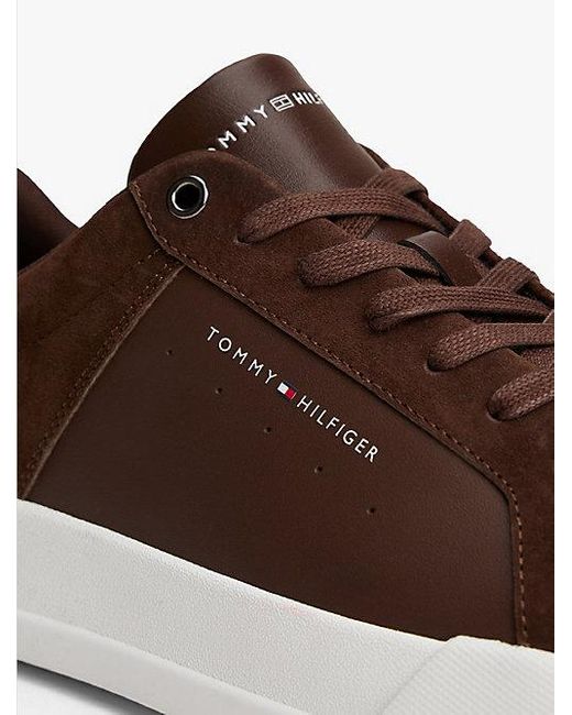Tommy Hilfiger Court-Sneaker Aus Leder Mit Strukturmix in Brown für Herren
