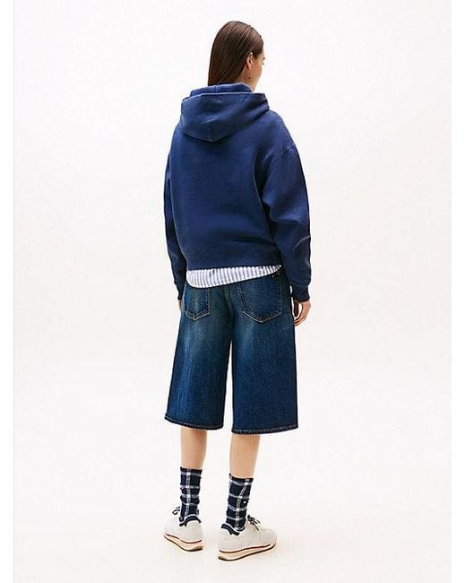Tommy Hilfiger Gewassen Boxy Fit Hoodie Met Geborduurd Logo in het Blue