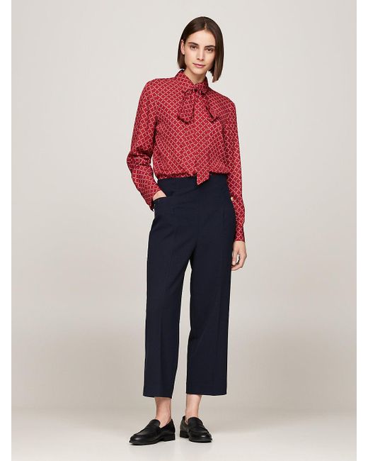 Tommy Hilfiger Red Hilfiger Monotype Viscose Tie-neck Blouse