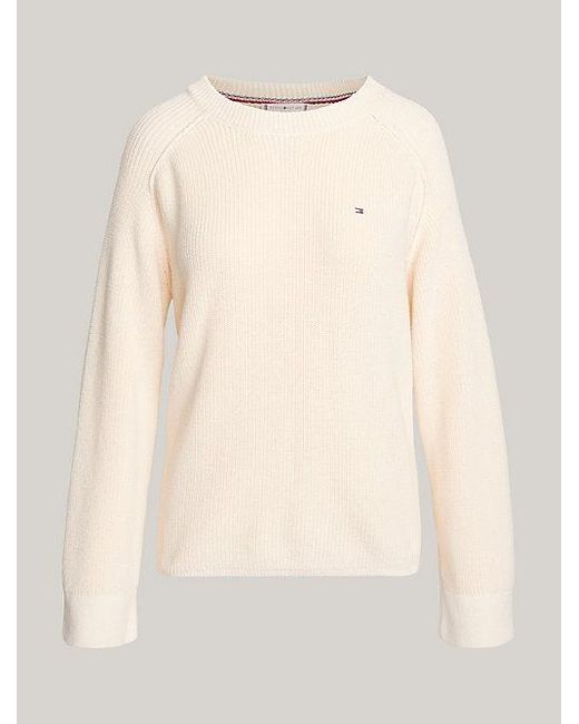 Tommy Hilfiger Relaxed Fit Trui In Tricotsteek in het White