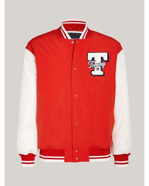 Tommy Hilfiger Red Varsity Colour-blocked Letterman Jacket for men
