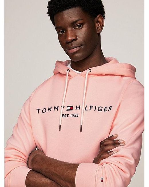 Sudadera con capucha y logo bordado Tommy Hilfiger de hombre de color Pink
