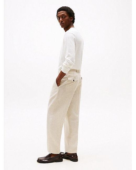 Pantalón En Lino De Corte Regular Tommy Hilfiger de hombre de color White