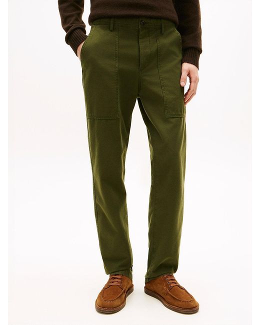 Tommy Hilfiger Green Washed Textured Sateen Utility Trousers for men