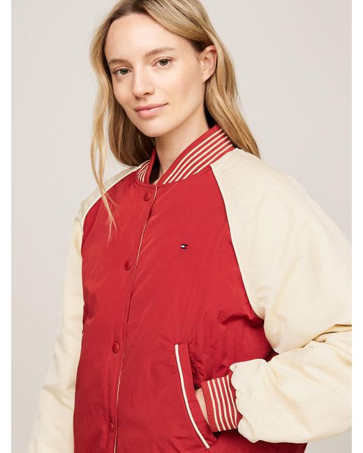 Tommy Hilfiger Red Sport Varsity Reversible Relaxed Bomber Jacket